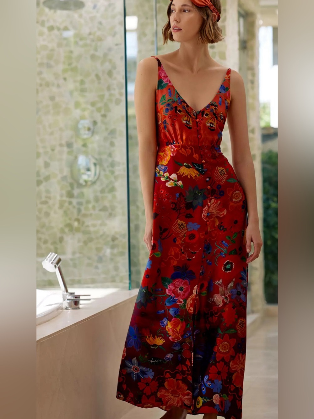 anthropologie Exclusive Nathalie Lete 100% Silk Slip Maxi Dres New Retail $228